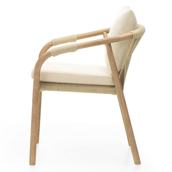 Rovigo Garden Chair with Woven Rope, Light Acacia Wood/Light Beige, Rounded