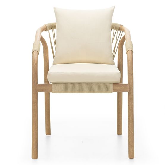 Rovigo Garden Chair with Woven Rope, Light Acacia Wood/Light Beige, Rounded