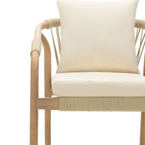 Rovigo Garden Chair with Woven Rope, Light Acacia Wood/Light Beige, Rounded