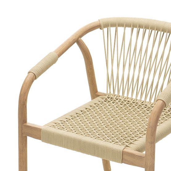 Rovigo Garden Chair with Woven Rope, Light Acacia Wood/Light Beige, Rounded