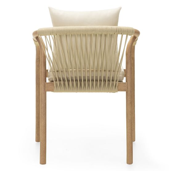 Rovigo Garden Chair with Woven Rope, Light Acacia Wood/Light Beige, Rounded