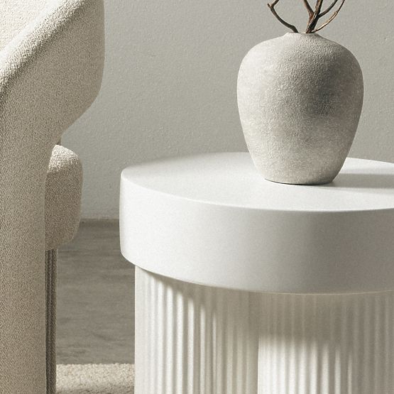 Salerno Coffee Table 45 cm, Round, White, with Grooving