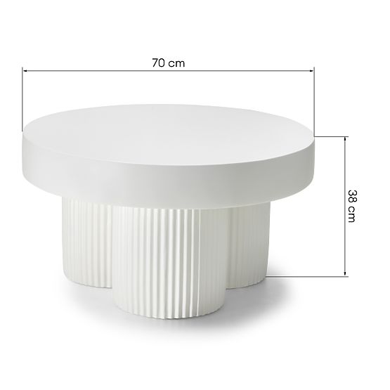 Salerno Coffee Table 70 cm, Round, White, Grooved