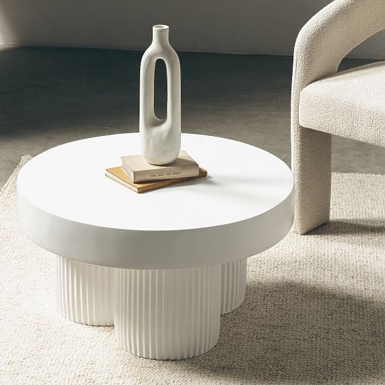 Salerno Coffee Table 70 cm, Round, White, Grooved