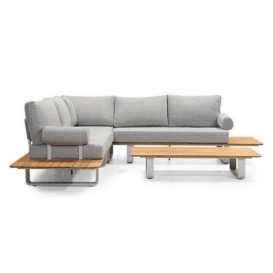 San Piero Garden Corner Sofa Set with Table, Teak FSC Wood, Gray/Natural