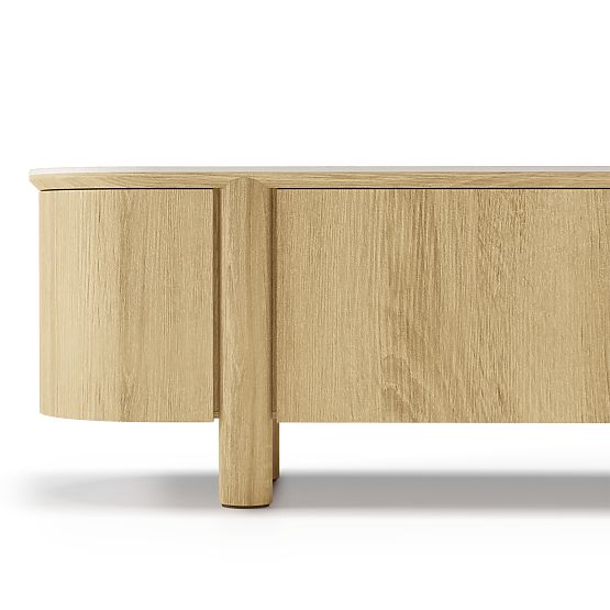 Segretto TV Cabinet with Four Doors, Rounded, Natural Oak, Travertine