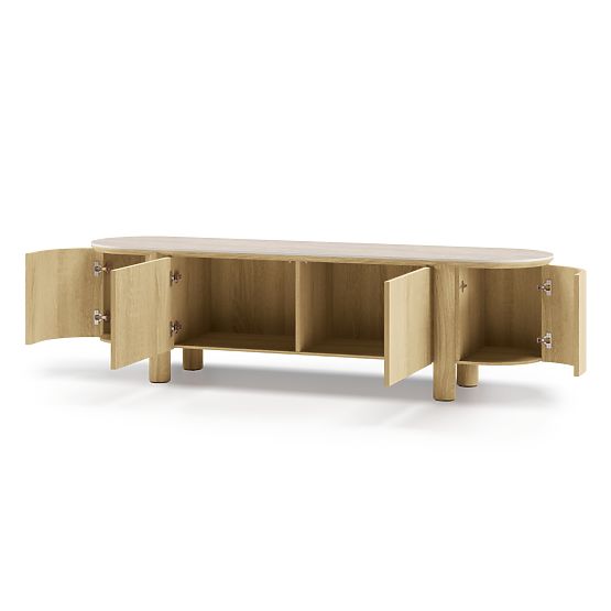 Segretto TV Cabinet with Four Doors, Rounded, Natural Oak, Travertine