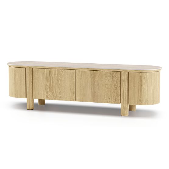 Segretto TV Cabinet with Four Doors, Rounded, Natural Oak, Travertine