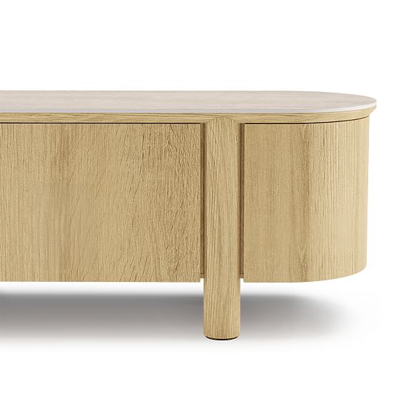 Segretto TV Cabinet with Four Doors, Rounded, Natural Oak, Travertine