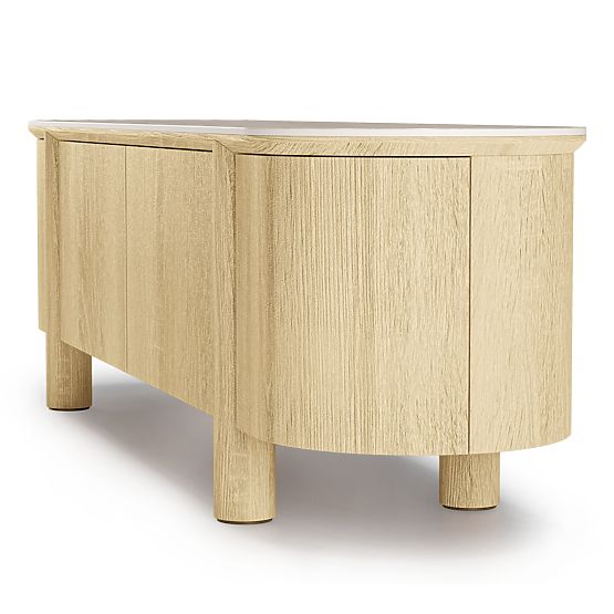 Segretto TV Cabinet with Four Doors, Rounded, Natural Oak, Travertine