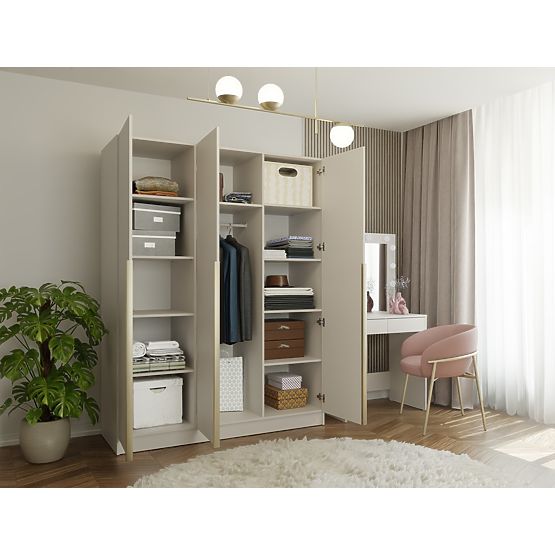 SENSO 3D WARDROBE 150 CM 3 DOORS GOLD HANDLES FOR LIVING ROOM BEDROOM CASHMERE BEIGE
