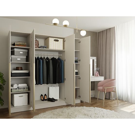 SENSO 4D WARDROBE 200 CM 4 DOORS GOLD HANDLES FOR LIVING ROOM BEDROOM CASHMERE BEIGE