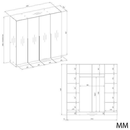 SENSO 4D WARDROBE 200 CM 4 DOORS GOLD HANDLES FOR LIVING ROOM BEDROOM CASHMERE BEIGE