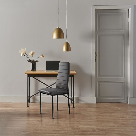 Set of 4 Eco-Leather Chairs with High Backrest - Grey