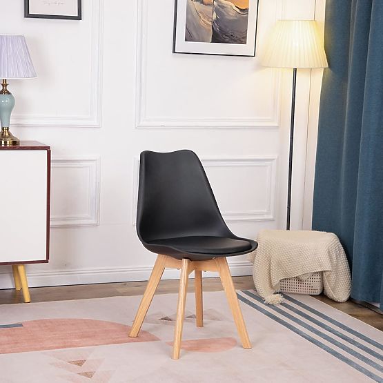 Set of 4 Living Room and Dining Chairs with Eco-Leather Cushion Black ModernHome