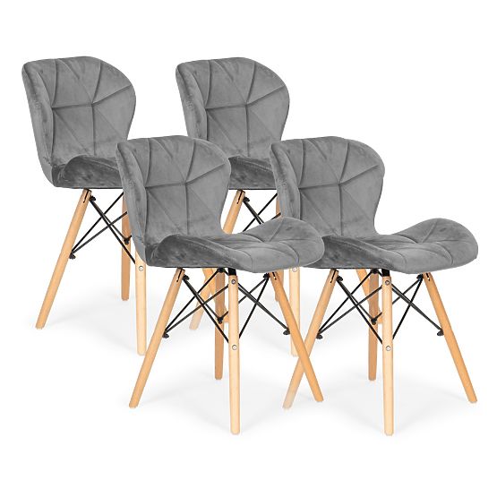 Set of 4 Velvet Chairs for Dining and Living Room - Grey