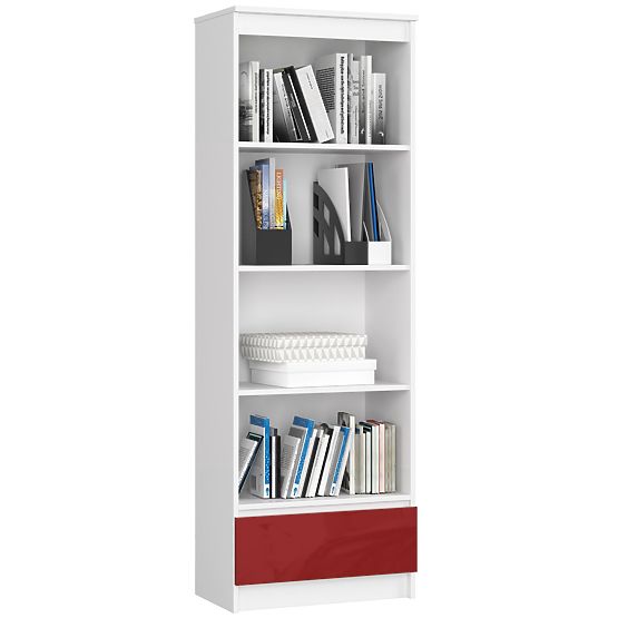 SHELF R 60 cm CLP 1 DRAWER 4 SHELVES WHITE / RED GLOSS