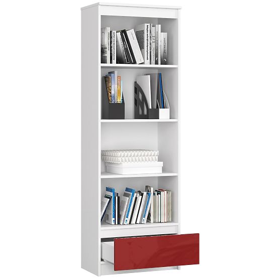 SHELF R 60 cm CLP 1 DRAWER 4 SHELVES WHITE / RED GLOSS