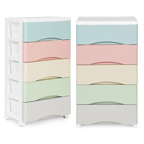 Shelf with 5 Pull-Out Drawers, Legs with Wheels, Colorful Drawers ModernHome