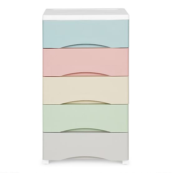 Shelf with 5 Pull-Out Drawers, Legs with Wheels, Colorful Drawers ModernHome