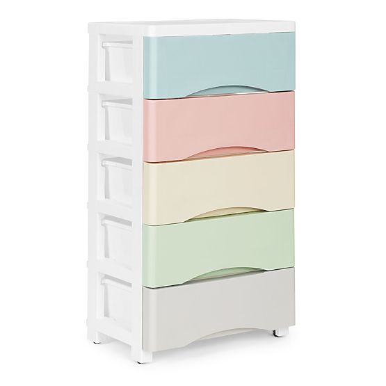 Shelf with 5 Pull-Out Drawers, Legs with Wheels, Colorful Drawers ModernHome