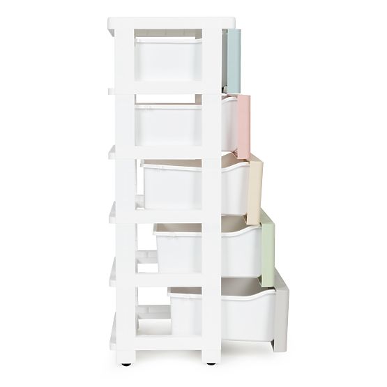 Shelf with 5 Pull-Out Drawers, Legs with Wheels, Colorful Drawers ModernHome