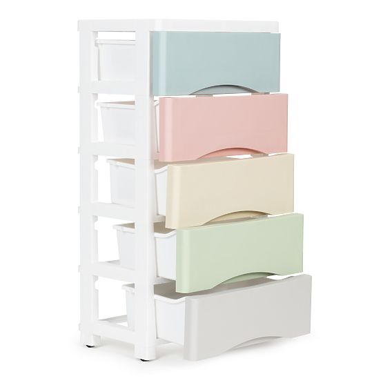 Shelf with 5 Pull-Out Drawers, Legs with Wheels, Colorful Drawers ModernHome