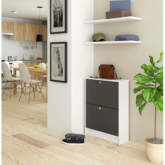 Shoe Cabinet 2 Flip Doors 60 cm - White-Graphite Gray