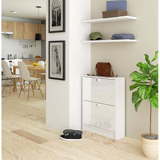 SHOE CABINET 2 FLIP DOORS 60 cm WHITE / WHITE GLOSS