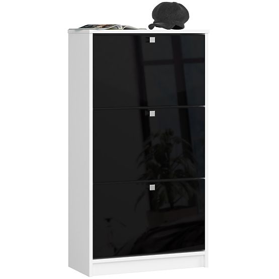 SHOE CABINET 3 FLIP DOORS 60 cm WHITE / BLACK GLOSS