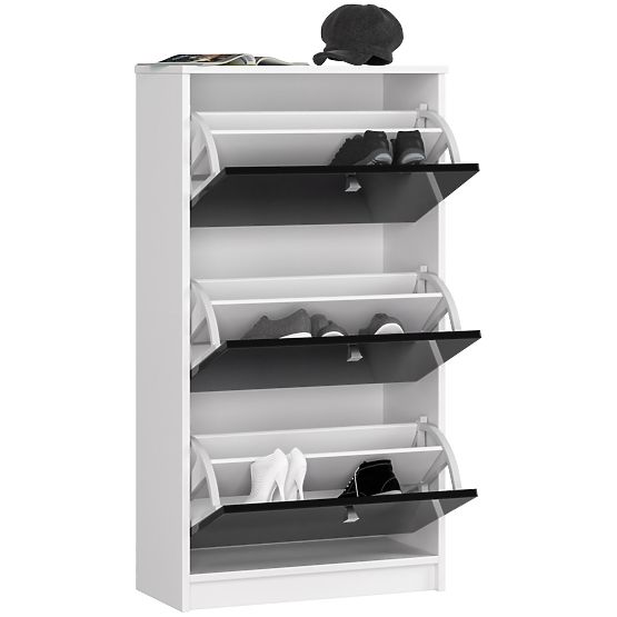 SHOE CABINET 3 FLIP DOORS 60 cm WHITE / BLACK GLOSS
