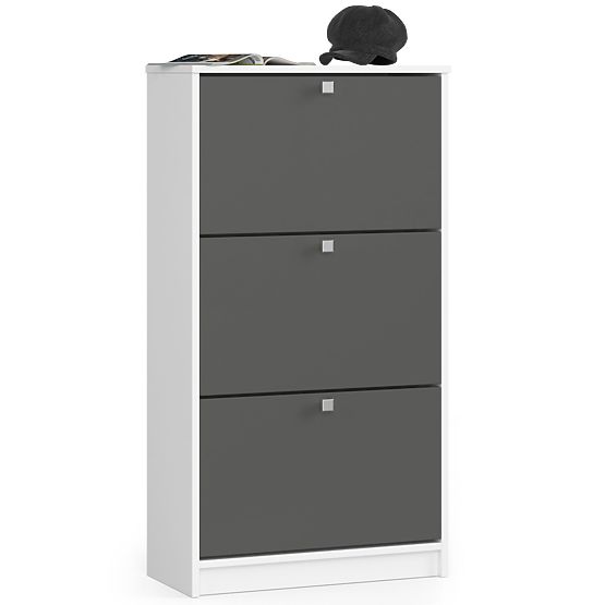 Shoe Cabinet 3 Flip Doors 60 cm - White-Graphite Grey