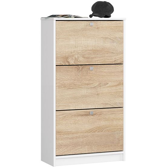 Shoe Cabinet 3 Flip Doors 60 cm - White-Sonoma Oak