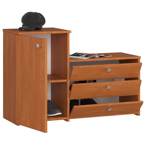 Shoe Cabinet S16 with Dresser 3 Flip Doors - Alder