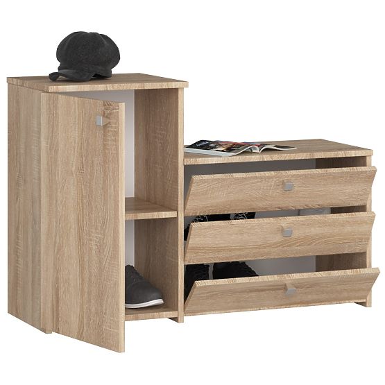 Shoe Cabinet S16 with Dresser 3 Flip Doors - Sonoma Oak
