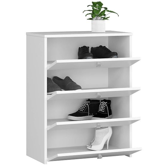 Shoe Cabinet with 4 Flip Doors 60 cm - White