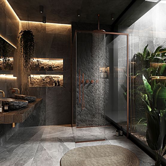 Shower Enclosure SOLAR Brushed Copper 90x90