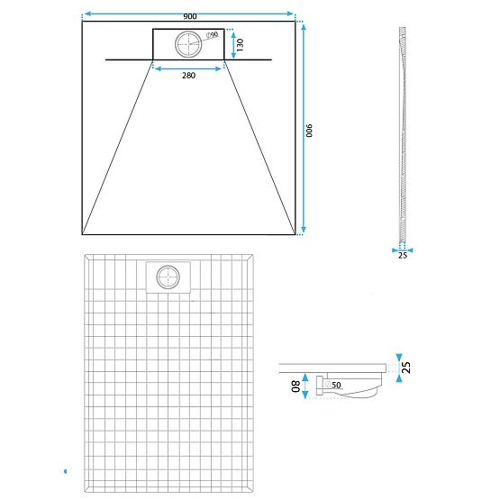 Shower Tray Bazalt Black 90x90