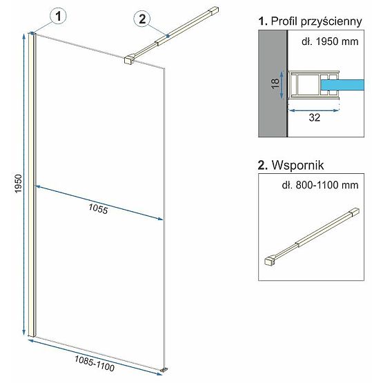 Shower Wall Rea Aero Ombre Gold Brushed/White 110
