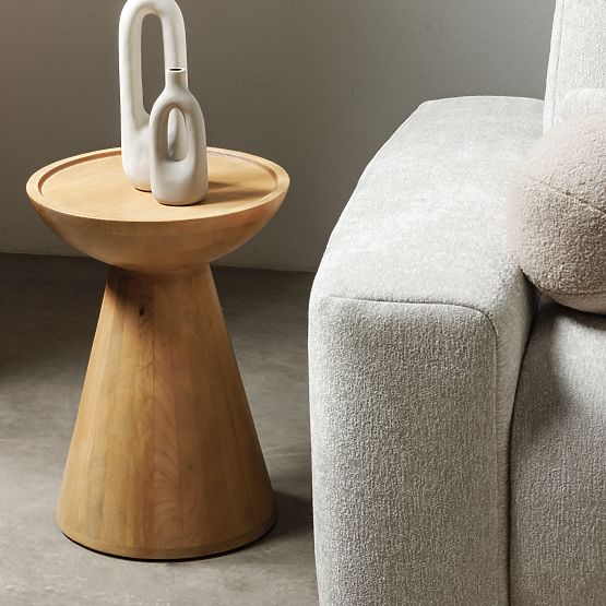 Side Table Arvika 40 cm, Round, Mango Wood, Curved Shapes