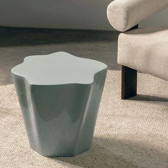 Side Table Bow 49 cm, Sage, Glossy, Rounded Shapes