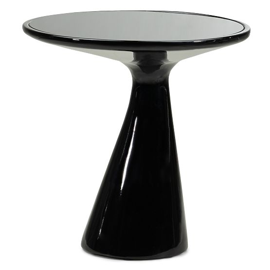 Side Table with Glass Top Muun 45 cm, Black, Glossy, Rounded Shapes