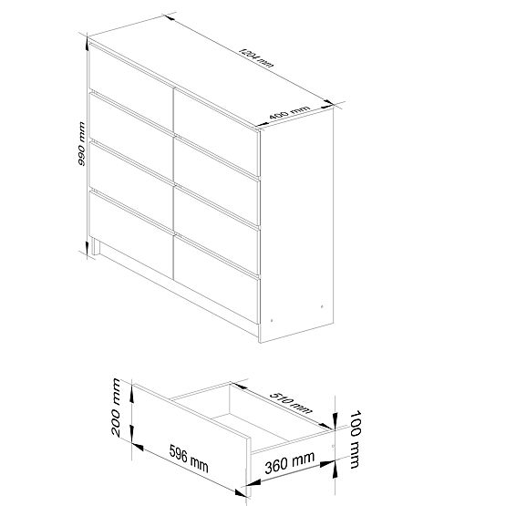 SIDEBOARD K 120 cm 8 DRAWERS PK SONOMA / WHITE