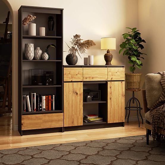 SIDEBOARD K100 2D 3DR 1S GRAPHITE GRAY / ARTISAN OAK