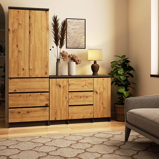 SIDEBOARD K100 2D 3DR GRAPHITE GRAY / ARTISAN OAK