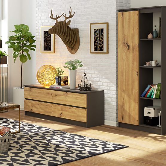 SIDEBOARD K160 4DR CLP PK GRAPHITE GRAY / ARTISAN OAK