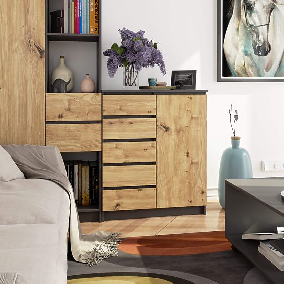 SIDEBOARD K80 1D 5DRW PK GRAPHITE GRAY / ARTISAN OAK