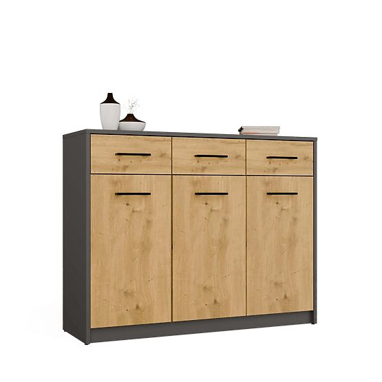 SIMPLO 3D3S Sideboard 3 Drawers 3 Doors ANTHRACITE ARTISAN OAK
