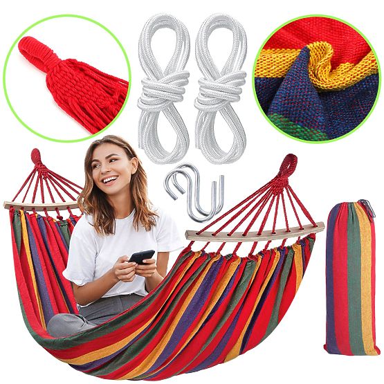 Single Hammock with 40cm Bar 400257 Red