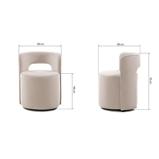 Swivel Chair Raval Beige, Velvet, Rounded